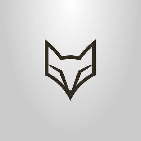 black and white simple vector line art symbol of fox head