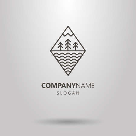 Black and white rhombus line art forest at the mount and water logoのイラスト素材