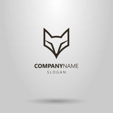 black and white simple vector line art outline fox face logoのイラスト素材
