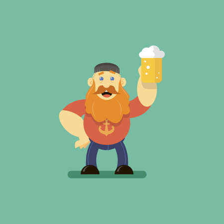 Color flat art vector illustration of a cartoon man with a glass of beerのイラスト素材