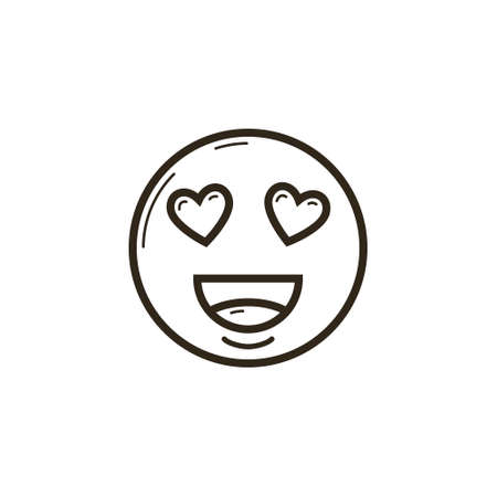 black and white simple vector line art icon of the enamored smileyのイラスト素材