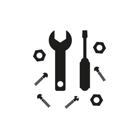 black and white outline vector icons screwdriver and wrenchのイラスト素材