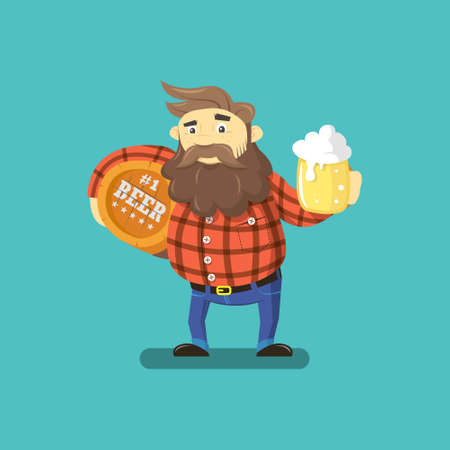 colored cartoon illustration of a guy in a red shirt with a beer kegのイラスト素材