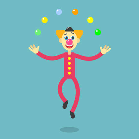 Colorful flat art vector cartoon illustration of a dancing clownのイラスト素材