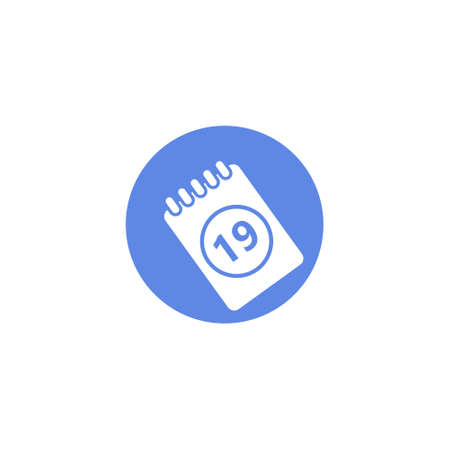 blue and white simple vector flat art round icon of calendar with number nineteenのイラスト素材