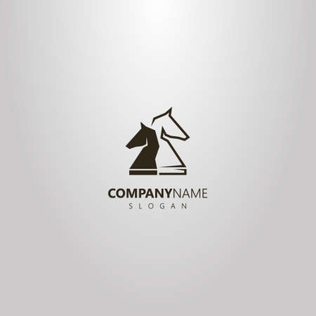 black and white simple vector logo of two chess knight piecesのイラスト素材