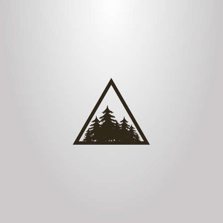 black and white vector flat art sign of a coniferous forest in a triangular frameのイラスト素材