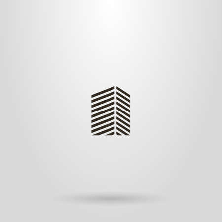 black and white simple line art geometric sign of a high-rise building from diagonal linesのイラスト素材