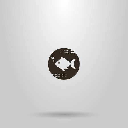 black and white simple vector round negative space round sign of fish swimming in waterのイラスト素材