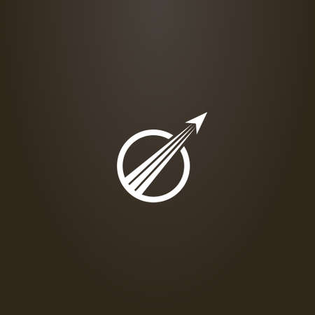 white sign on a black background. simple vector flat art sign of takeoff abstract aircraft in a round frameのイラスト素材
