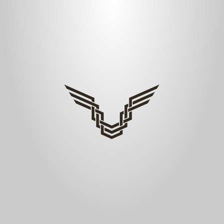 black and white simple vector line art sign of the abstract wings of a bird of three stripesのイラスト素材
