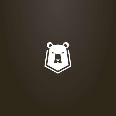white sign on a black background. simple vector flat art sign of a bear head in a shieldのイラスト素材