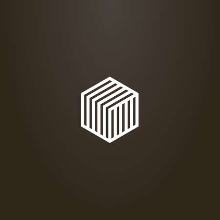 white sign on a black background. simple vector line art geometric sign of hexagonal striped constructionのイラスト素材