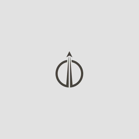 black and white simple vector geometric abstract iconic sign of take off airplane in a round frame
