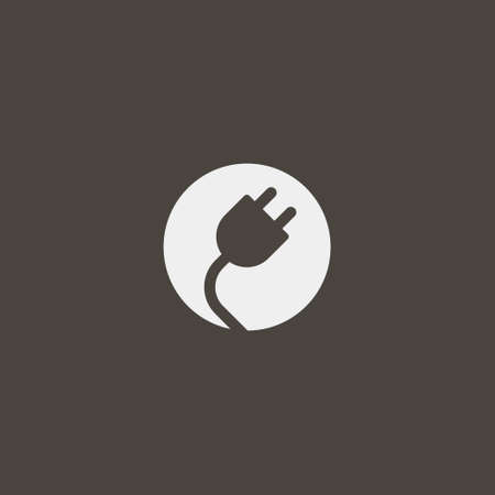 white sign on a black background. simple vector negative space round iconic sign of electric plug
