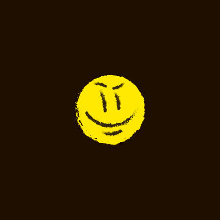 simple vector flat art freehand yellow grinning emoticon on a black background