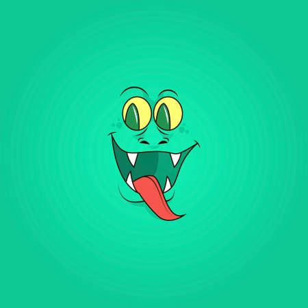 colorful simple vector flat art illustration of smiling reptile face with sharp teethのイラスト素材