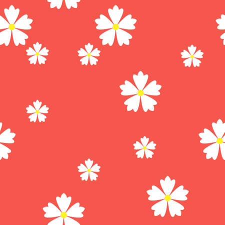 colorful simple vector flat art seamless pattern of white flowers on red backgroundのイラスト素材