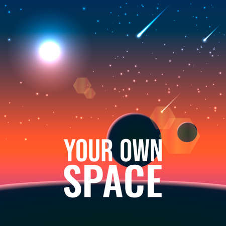 colorful vector illustration of a poster of the cosmic horizon and with the inscription your own spaceのイラスト素材