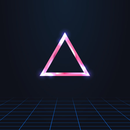 colorful simple vector illustration in 80s style of pink chrome geometric sign of the triangle shapeのイラスト素材