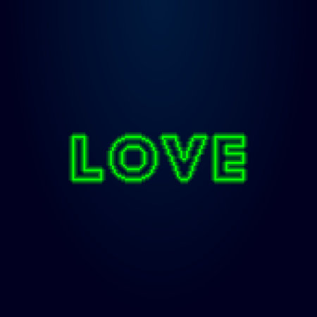 colorful simple vector pixel art illustration of green led light effect word loveのイラスト素材