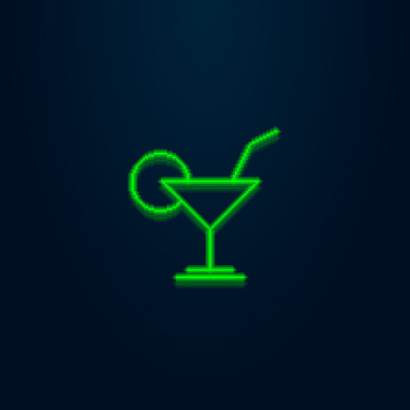 colorful simple vector pixel art illustration of absrtract green led light martini cocktail glass with lime or lemonのイラスト素材