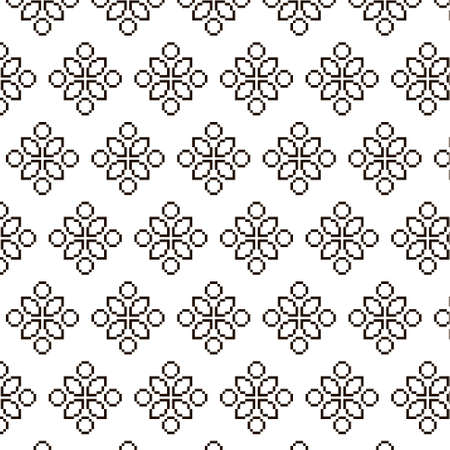 simple vector pixel art black and white endless pattern of abstract geometric flower. seamless...