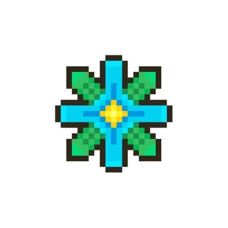 colorful simple flat pixel art illustration of cartoon fantasy four-petalled blue flowerのイラスト素材