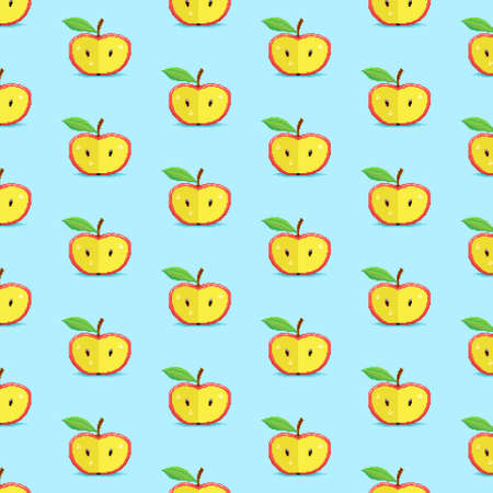 simple vector pixel art multicolor endless pattern of red apple cut in half. seamless pattern of red...