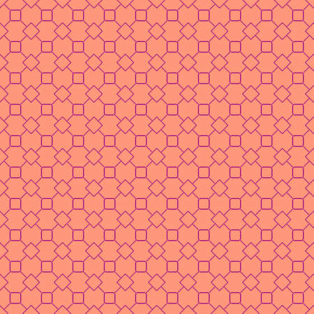 simple vector pixel art velvet violet seamless pattern of minimalistic abstract rhombus and square grid tile on calming coral backgroundのイラスト素材