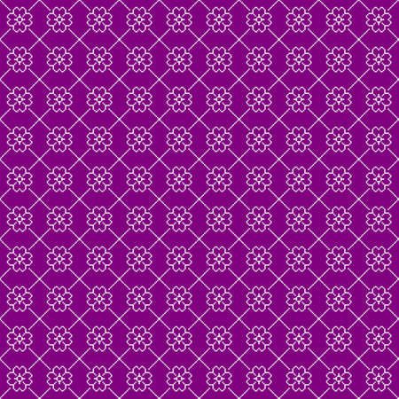 simple vector pixel art seamless pattern of minimalistic abstract blooming flower with diagonal lines around it on velvet violet backgroundのイラスト素材