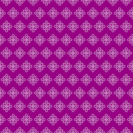 simple vector pixel art white endless pattern of abstract geometric flower. seamless pattern of abstract decorative white flowers on velvet violet backgroundのイラスト素材