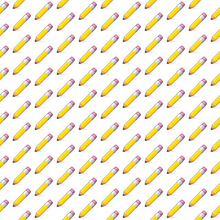 simple vector pixel art seamless pattern of cartoon yellow pencil with pink eraser on white backgroundのイラスト素材
