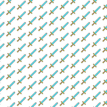 simple vector pixel art seamless pattern of cartoon blade up medieval knight sword on white backgroundのイラスト素材