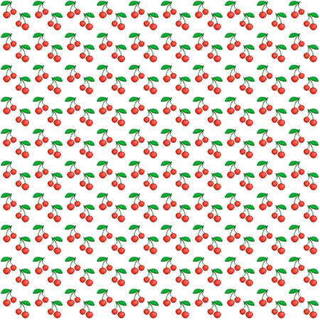 colorful simple vector pixel art seamless pattern of cartoon pair of red cherries on a twig with...