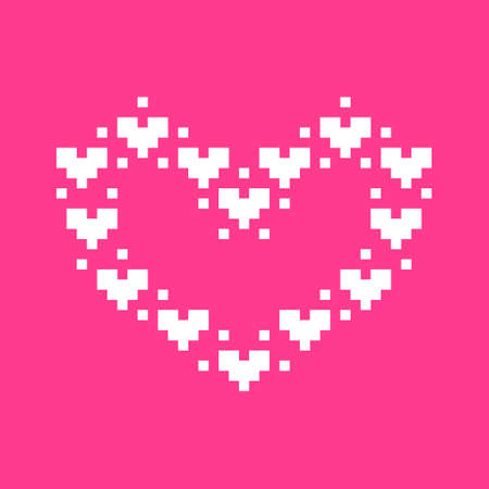 simple vector pixel art sign of cartoon minimalistic cute white heart shape made of heartsのイラスト素材