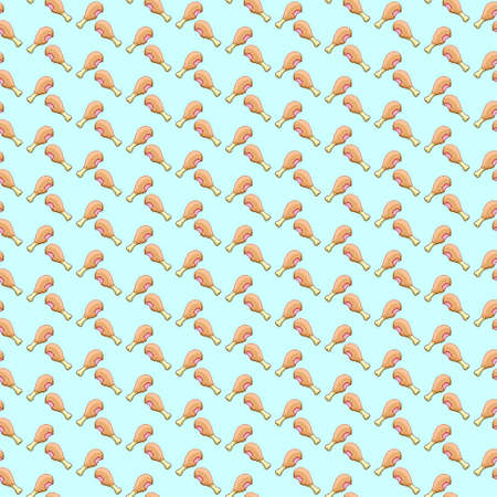 simple vector pixel art seamless pattern of cartoon fried bitten chicken legs
