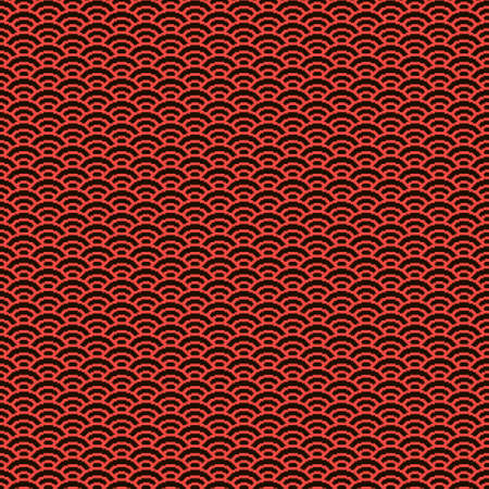 colorful simple vector pixel art seamless pattern of minimalistic red and black scaly japanese water waves patternのイラスト素材