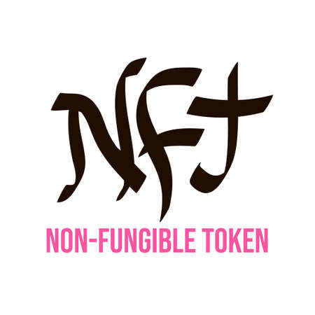 colorful simple flat art vector illustration of hand drawn headline signboard freehand text NFT non-fungible tokenのイラスト素材
