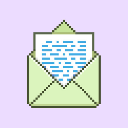 colorful simple flat pixel art illustration of open paper envelope with abstract text in letterのイラスト素材