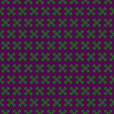 colorful simple vector pixel art seamless pattern of minimalistic two neon green glowing crossbonesのイラスト素材