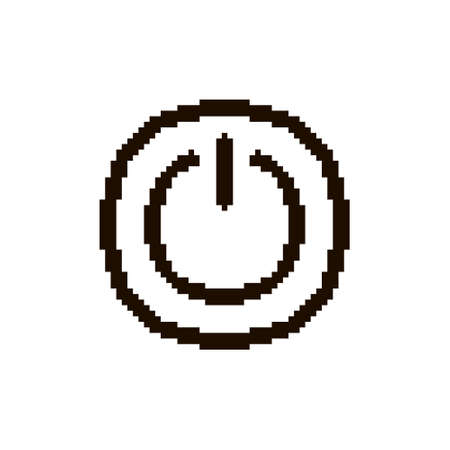 monochrome simple vector flat pixel art illustration of black icon power on button in round frame