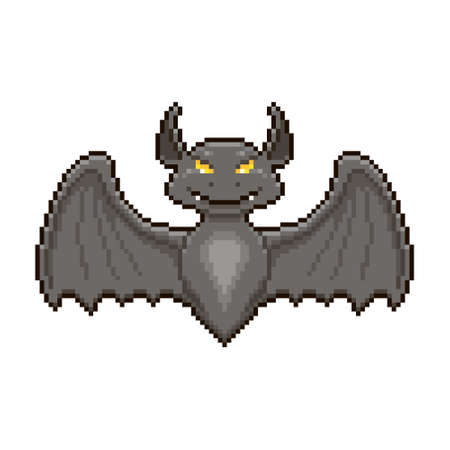 colorful simple vector flat pixel art illustration of soaring black vampire batのイラスト素材
