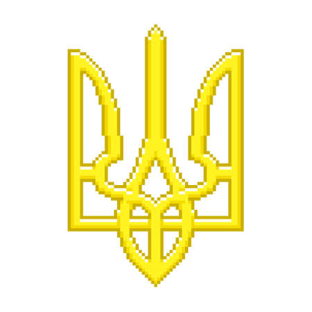 colorful simple vector flat pixel art illustration of golden coat of arms of Ukraineのイラスト素材