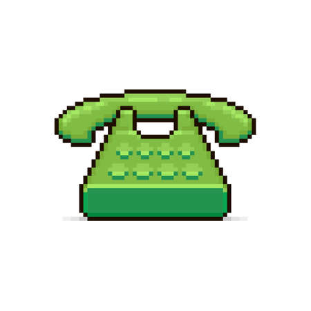 colorful simple vector flat pixel art illustration of cartoon old green telephoneのイラスト素材