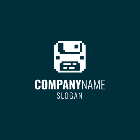 Black and white simple vector 1bit pixel art  of floppy diskのイラスト素材