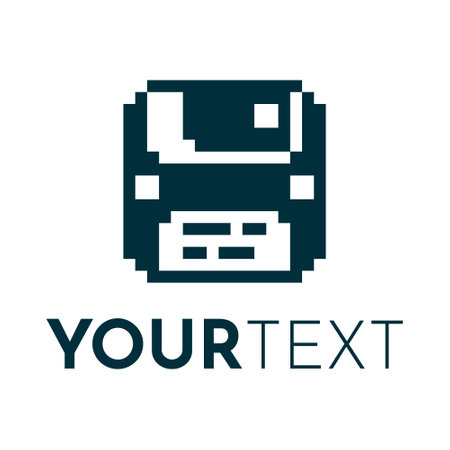 Black and white simple vector 1bit pixel art emblem of floppy diskのイラスト素材