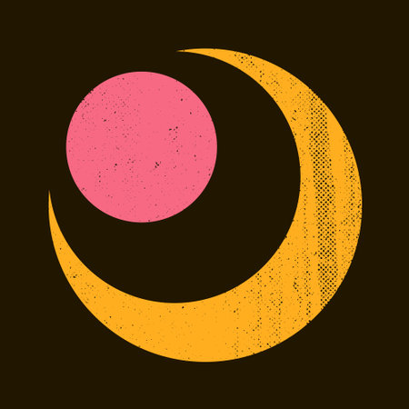 Abstract minimalistic grunge round sign of planet and crescent moonのイラスト素材