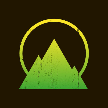 Vintage abstract scratched green emblem of mountain with haloのイラスト素材