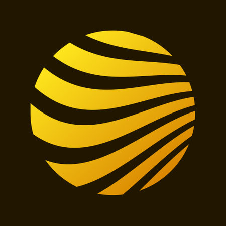 minimalistic abstract round yellow sign of solar circle of wavy segmentsのイラスト素材